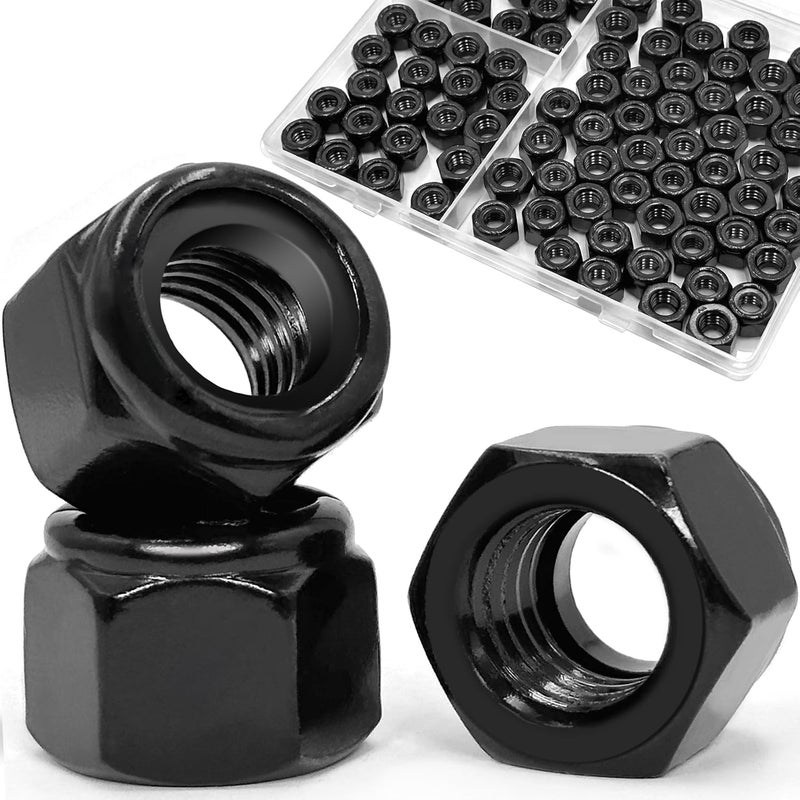 ZQZ 5/16-18 Black 304 Stainless Steel Nylon Lock Nuts, 50PCS Coarse Thread Nylock Nut, Black Oxide Insert Locknuts - Image 1